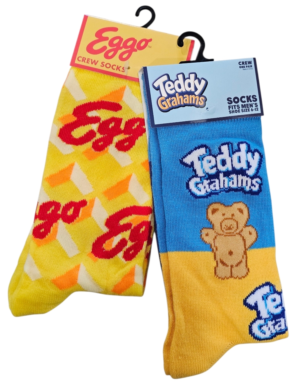 Men's Novelty Crew Socks - Eggo And Teddy Grahams Size 6-12, New